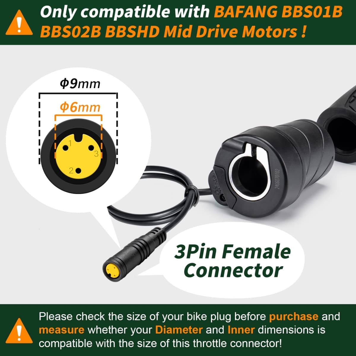 E-Mangue Half-Twist Throttle for Electric Bike, Waterproof Speed Throttle Handlebar for BAFANG BBS01B BBS02B BBSHD Mid Motors Conversion Kit Accessories thumbnail 2