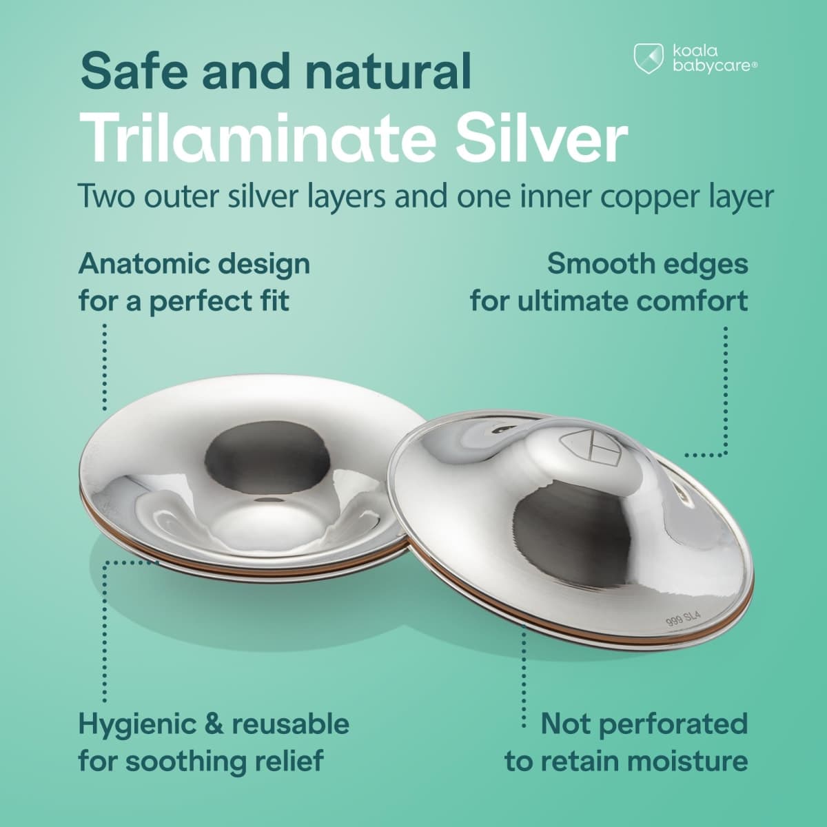 Nipple Shields in Trilaminate Silver, Nickel-free for the Prevention and Treatment of Breast Fissures during Breastfeeding | Medical Device Class 1 Koala Silver Cup thumbnail 5