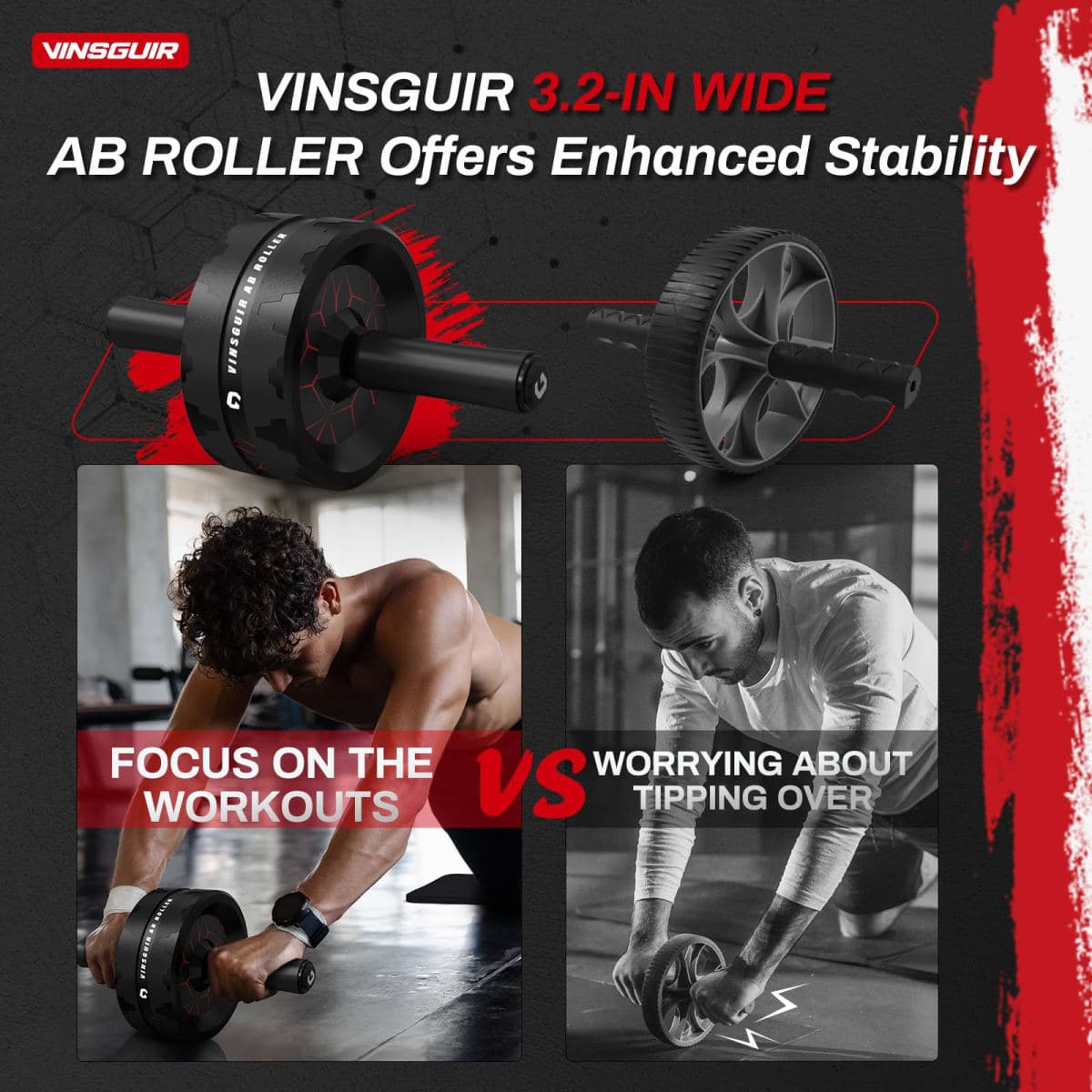 Vinsguir Ab Roller for Abs Workout, Ab Roller Wheel Exercise Equipment for Core Workout, Ab Wheel Roller for Home Gym, Ab Workout Equipment for Abdominal Exercise (Black&Red) thumbnail 2