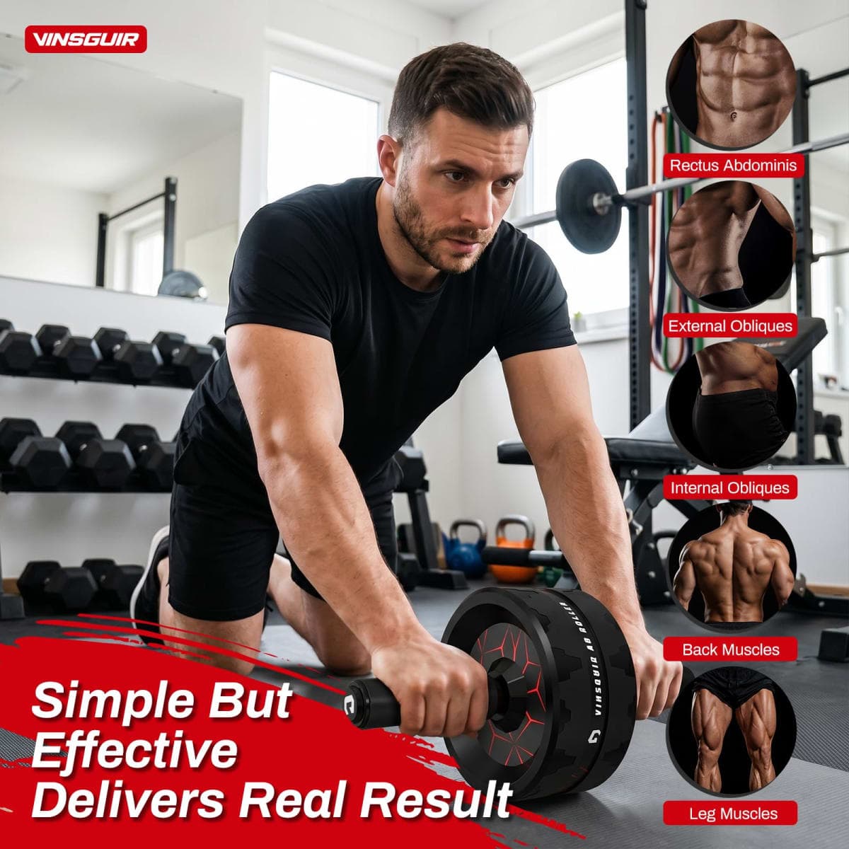 Vinsguir Ab Roller for Abs Workout, Ab Roller Wheel Exercise Equipment for Core Workout, Ab Wheel Roller for Home Gym, Ab Workout Equipment for Abdominal Exercise (Black&Red) thumbnail 3