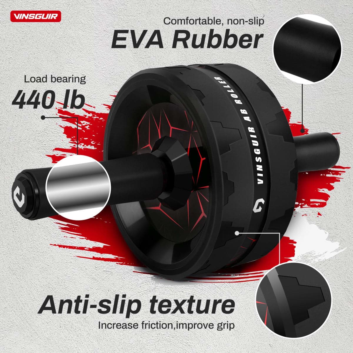 Vinsguir Ab Roller for Abs Workout, Ab Roller Wheel Exercise Equipment for Core Workout, Ab Wheel Roller for Home Gym, Ab Workout Equipment for Abdominal Exercise (Black&Red) thumbnail 4