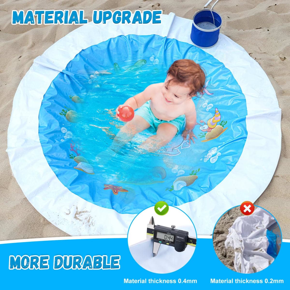 Giveuplay 7.2 X 7.2 Feet Baby Beach Pool，Kiddie Pool and Beach Blanket，2 in 1 Toddler Paddling Pool，Beach Toys for Infant Kids Boys and Girls with Portable Water Bag 9L thumbnail 4