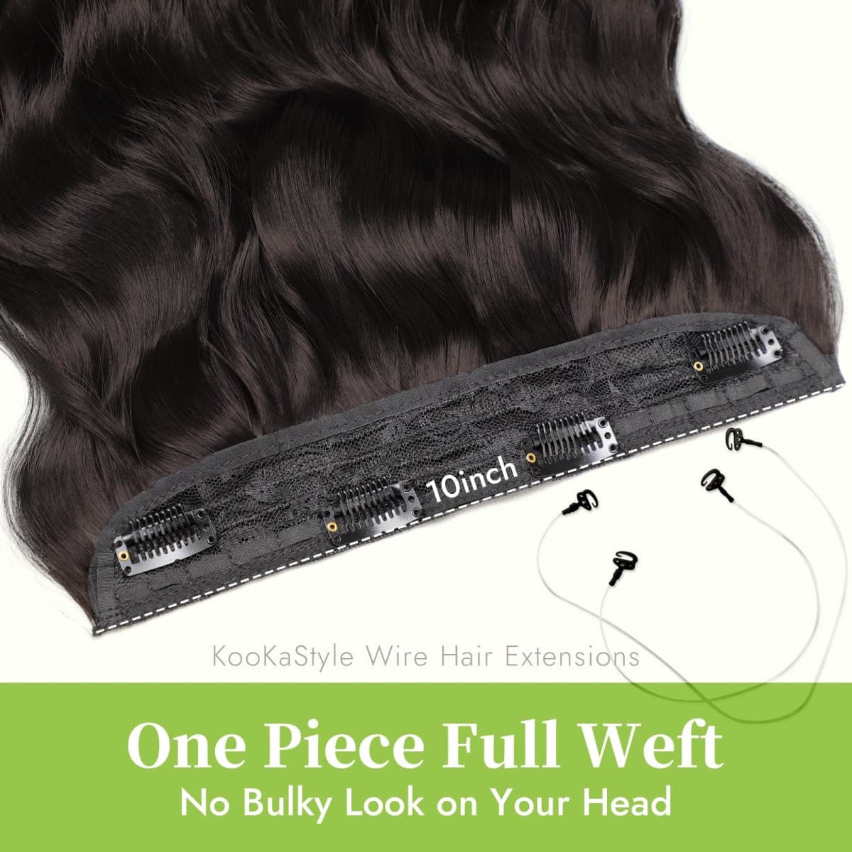 KooKaStyle Wavy Invisible Wire & Clip In Hair Extensions Dark Brown/6# 12" thumbnail 3