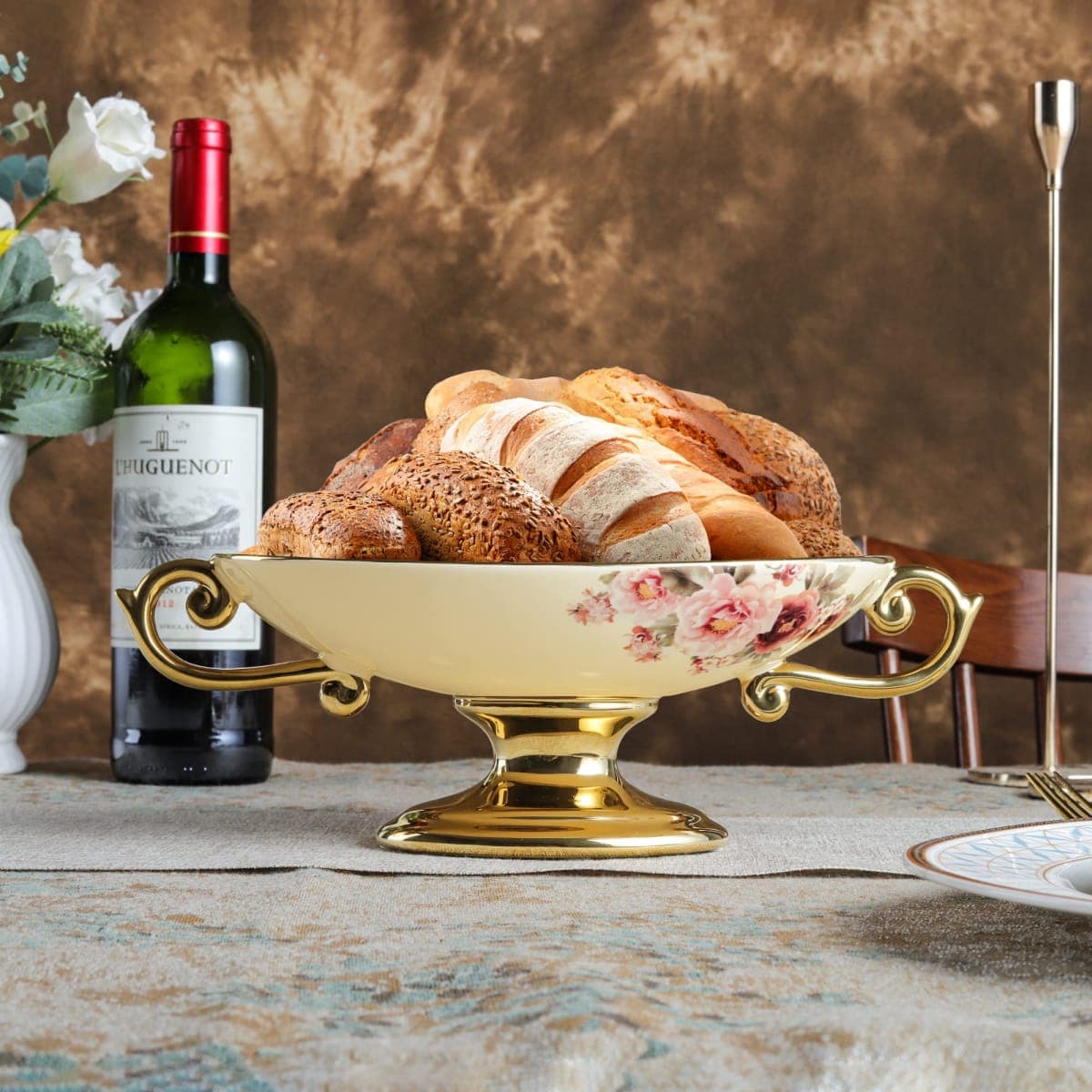 fanquare Floral Footed Fruit Bowl for Party, Fruit Holder for Kitchen Countertop, Decorative Bowls for Centerpieces thumbnail 2