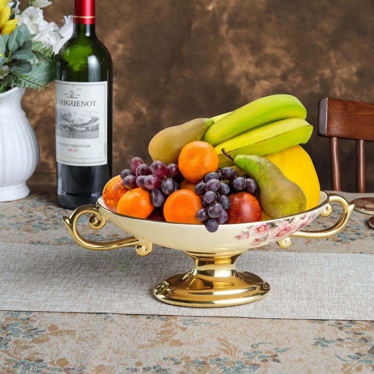 fanquare Floral Footed Fruit Bowl for Party, Fruit Holder for Kitchen Countertop, Decorative Bowls for Centerpieces thumbnail 3