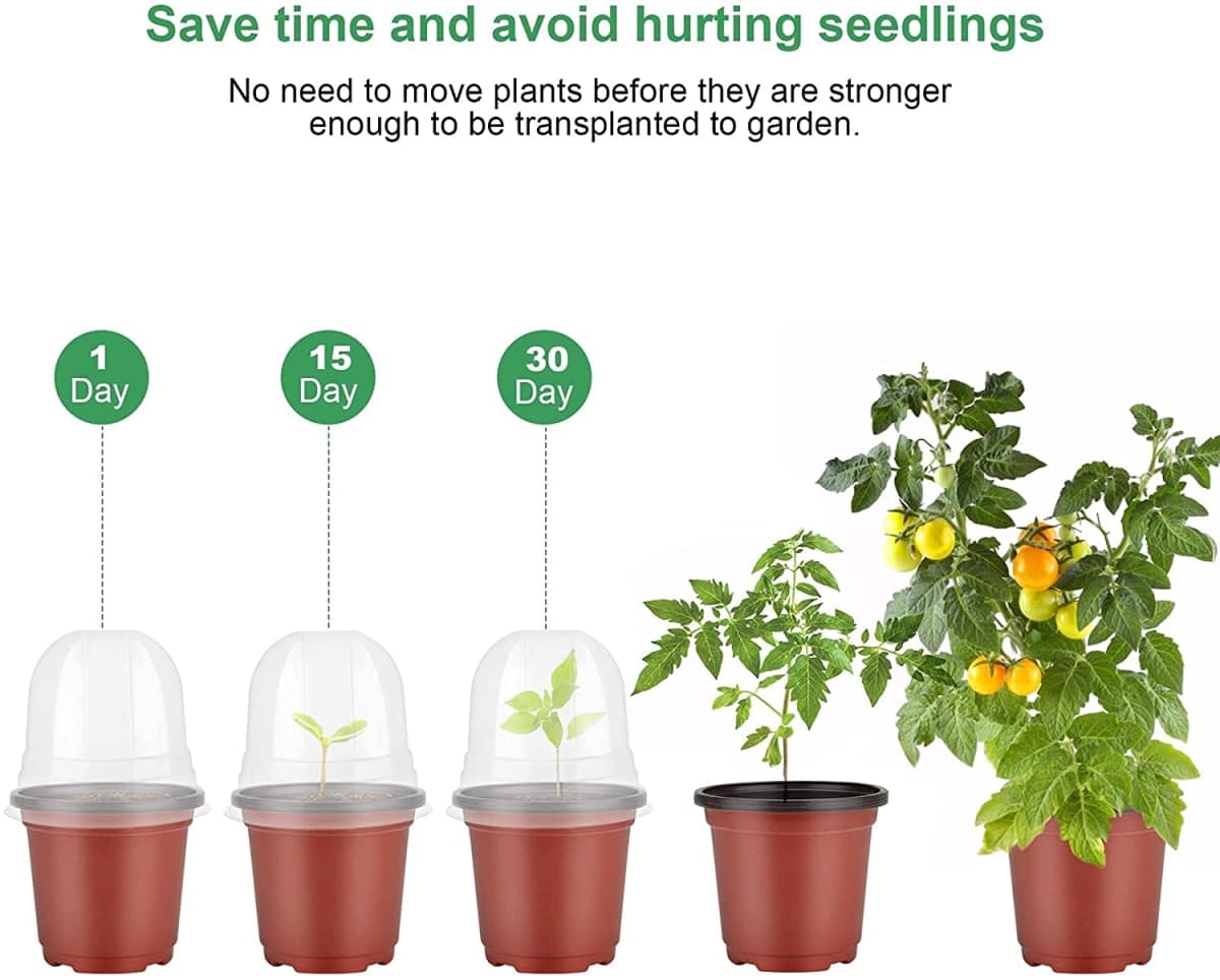 MIXC 30 Packs 4" Plant Nursery Pots with Humidity Domes, Soft Red Plastic Gardening Pot, Seedling Pots with 10pcs Plant Labels for Vegetable Propagation, Root Cutting, Seedling thumbnail 4