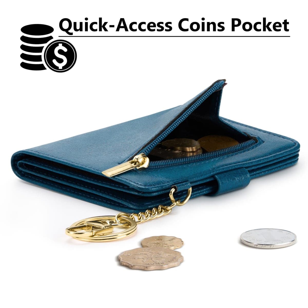 Airkit Small Wallet Women RFID, PU Leather Card Holder with Keychain thumbnail 3