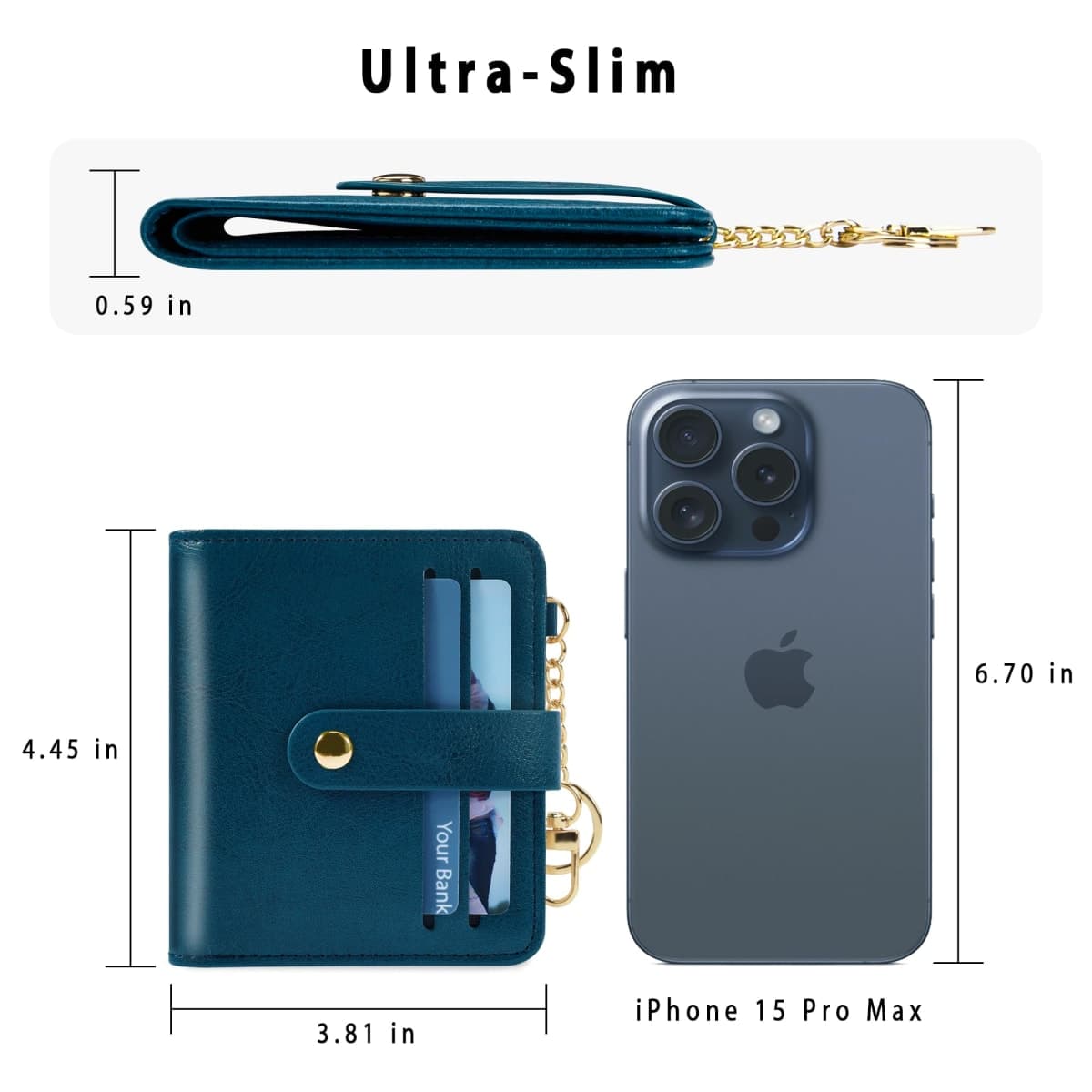 Airkit Small Wallet Women RFID, PU Leather Card Holder with Keychain thumbnail 4