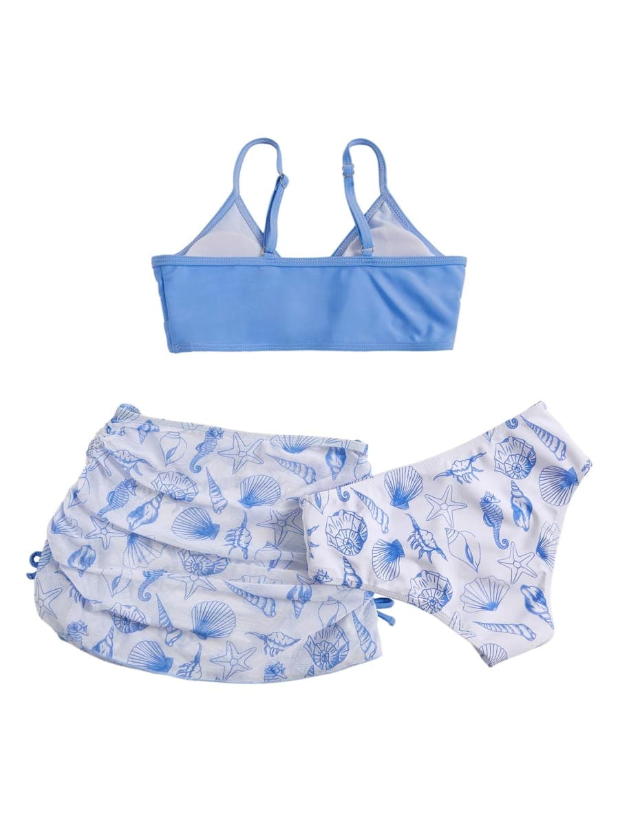 COZYEASE Girls' 3 Piece Set Floral Bikini Swimsuit with Beach Skirt thumbnail 3