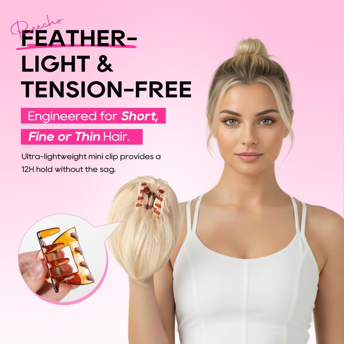 Ponytail Extension 8" Mini Clip Feather-Light Hairpiece for Short Hair thumbnail 2