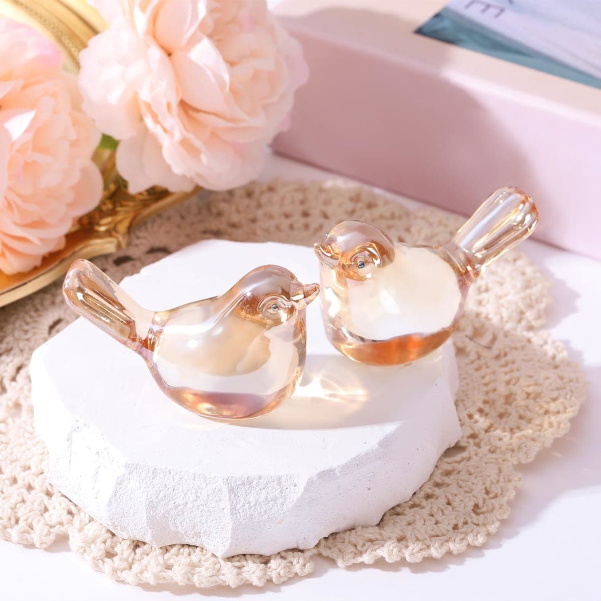 Reyife Small Bird Figurines Home Decor Glass Crystal Bird Statue (Gold) thumbnail 3