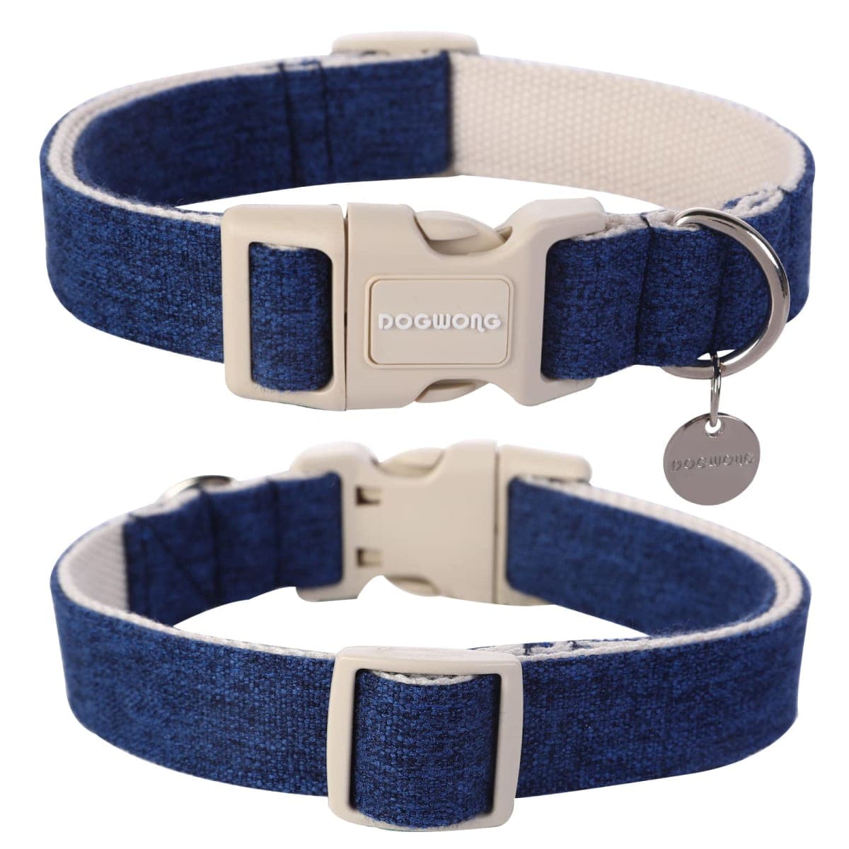 DOGWONG Cotton Hemp Dog Collar, Heavy-Duty Blue Dog Collar Adjustable Soft Natural Fabric Cute Wedding Puppy Necklace for Small Medium Large Dogs thumbnail 3