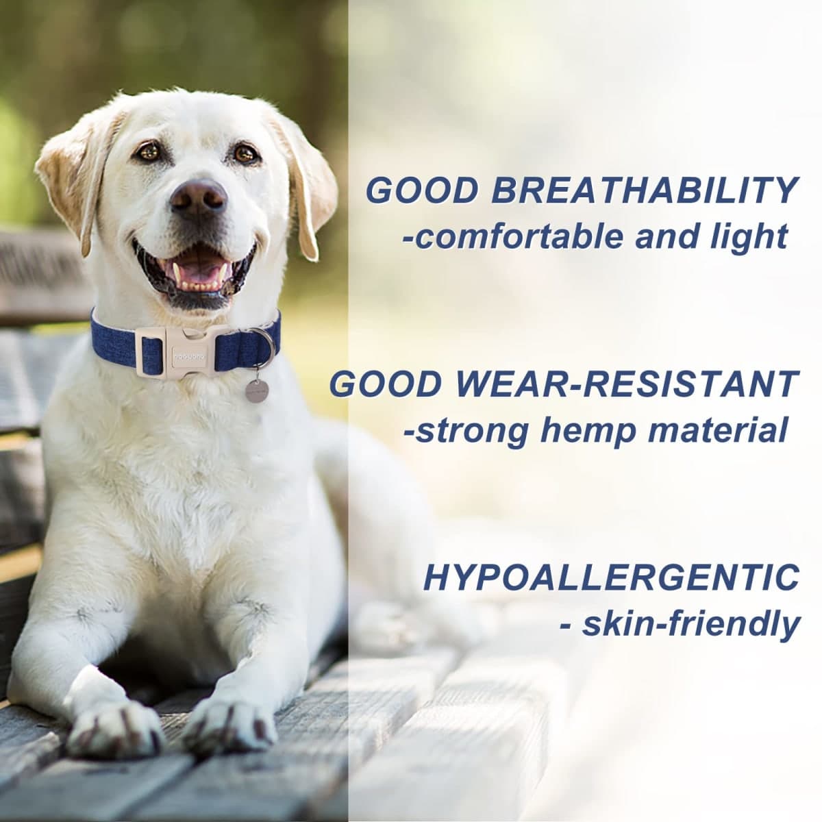 DOGWONG Cotton Hemp Dog Collar, Heavy-Duty Blue Dog Collar Adjustable Soft Natural Fabric Cute Wedding Puppy Necklace for Small Medium Large Dogs thumbnail 4