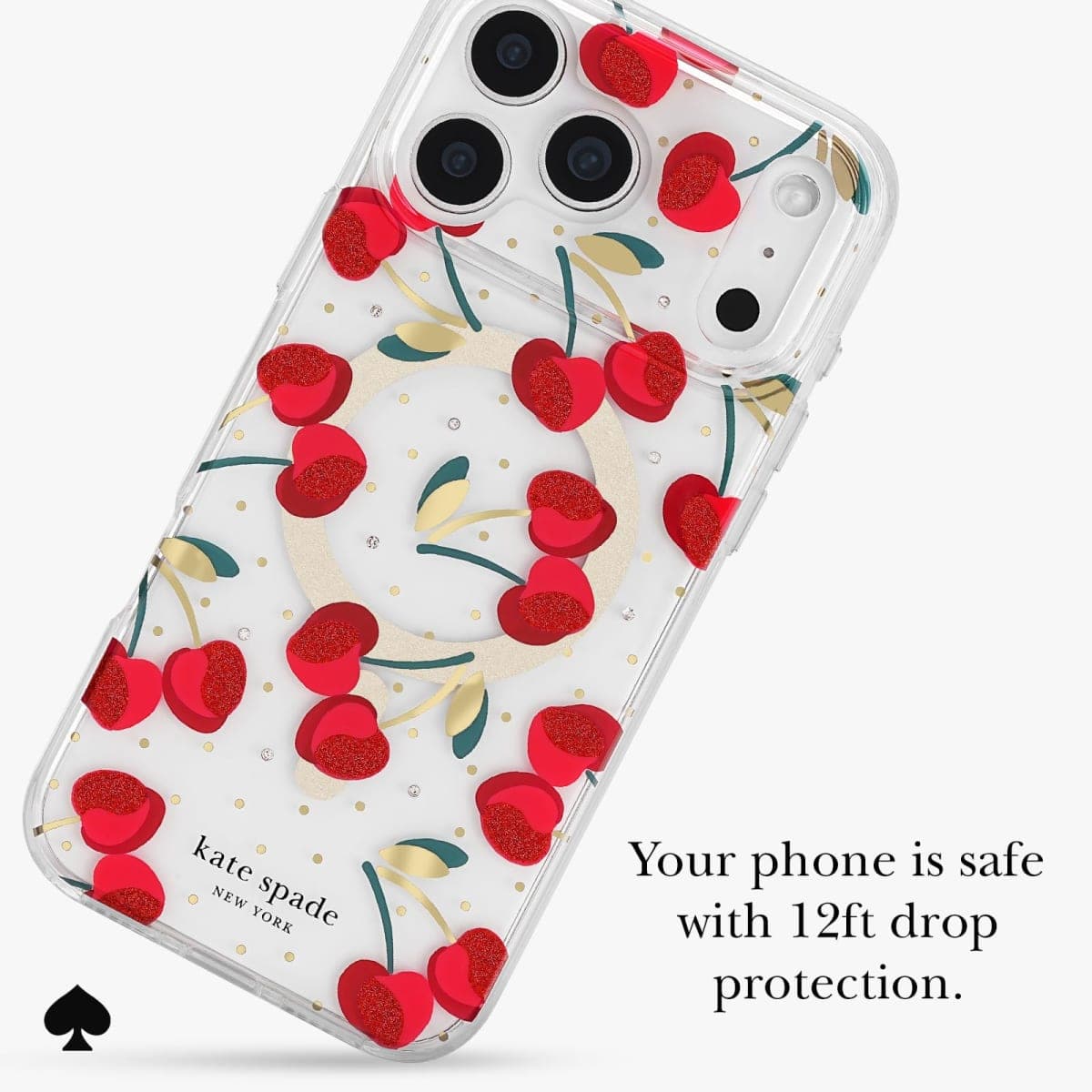 Kate Spade New York iPhone 17 Pro Max Case - Compatible with MagSafe - Designer Phone Case - Cherry Dot Gems thumbnail 4
