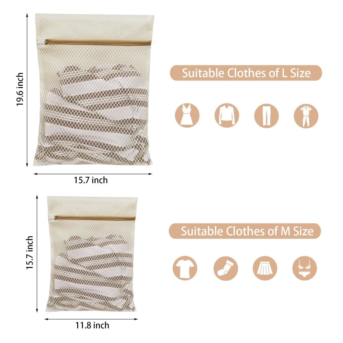 6 Pack Laundry Bag, Durable Honeycomb Mesh Laundry Bags Suitable for Delicate Clothes Washing (3 Large, 3 Medium) Beige thumbnail 2