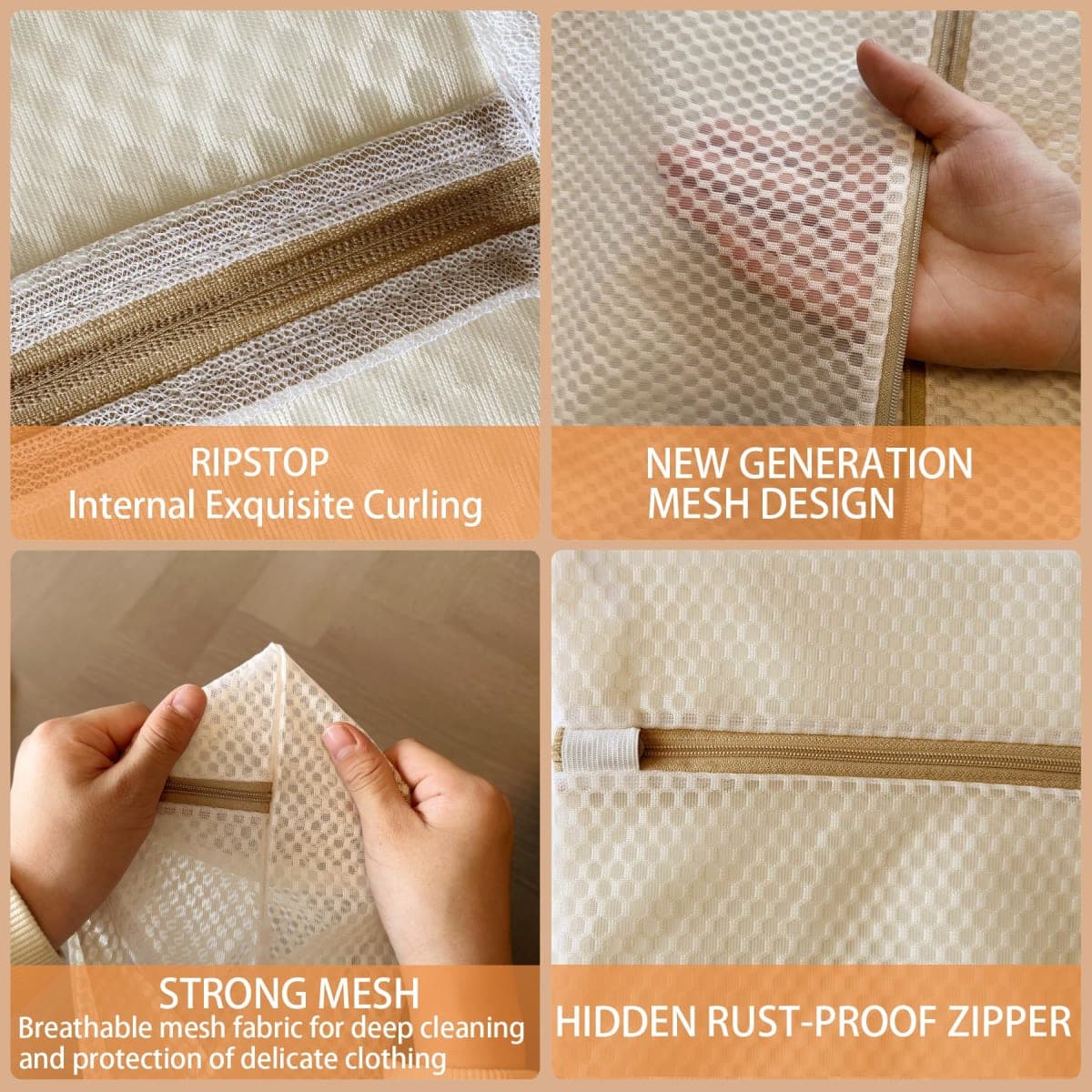 6 Pack Laundry Bag, Durable Honeycomb Mesh Laundry Bags Suitable for Delicate Clothes Washing (3 Large, 3 Medium) Beige thumbnail 3
