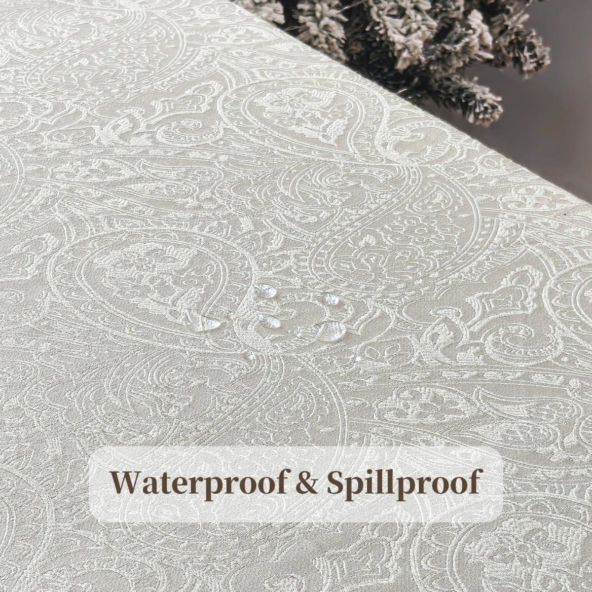 ZIWUROAD Jacquard Tablecloth, French Waterproof Washable Table Cloth, Luxurious Soft Table Cover for Dining Party Wedding Baby Shower Kitchen (Rectangle/Oblong, 120''x60'', Milky White) thumbnail 4