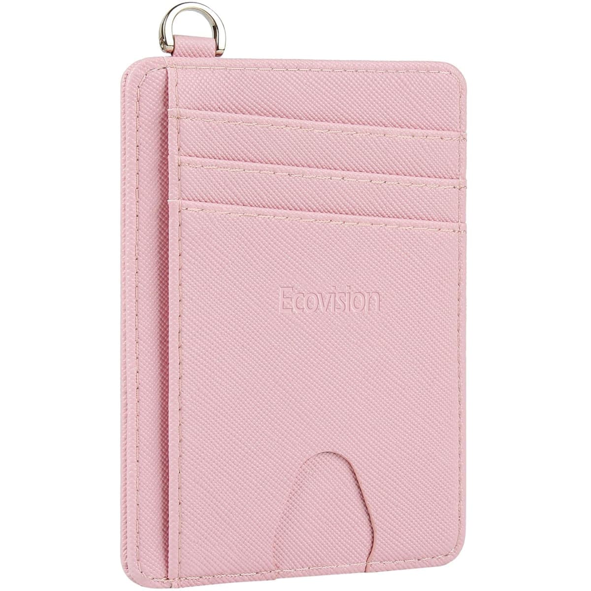 EcoVision Slim Minimalist Front Pocket Wallet, RFID Blocking Credit Card Holder Wallet with Detachable D-Shackle for Men Women (Saffiano Pink2) thumbnail 2