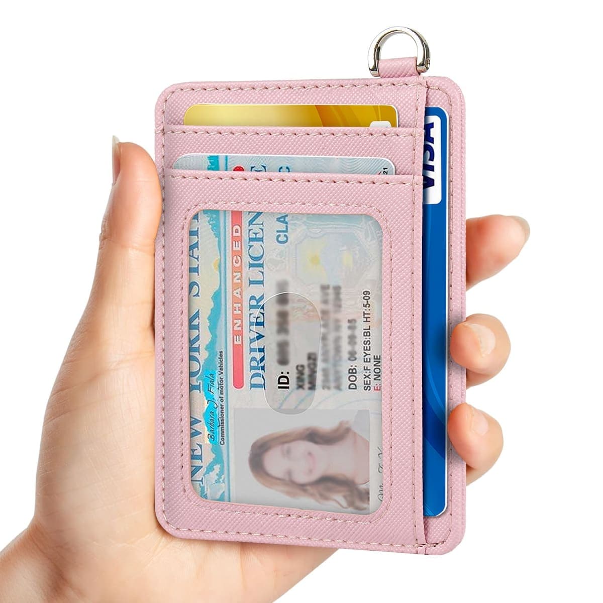 EcoVision Slim Minimalist Front Pocket Wallet, RFID Blocking Credit Card Holder Wallet with Detachable D-Shackle for Men Women (Saffiano Pink2) thumbnail 3