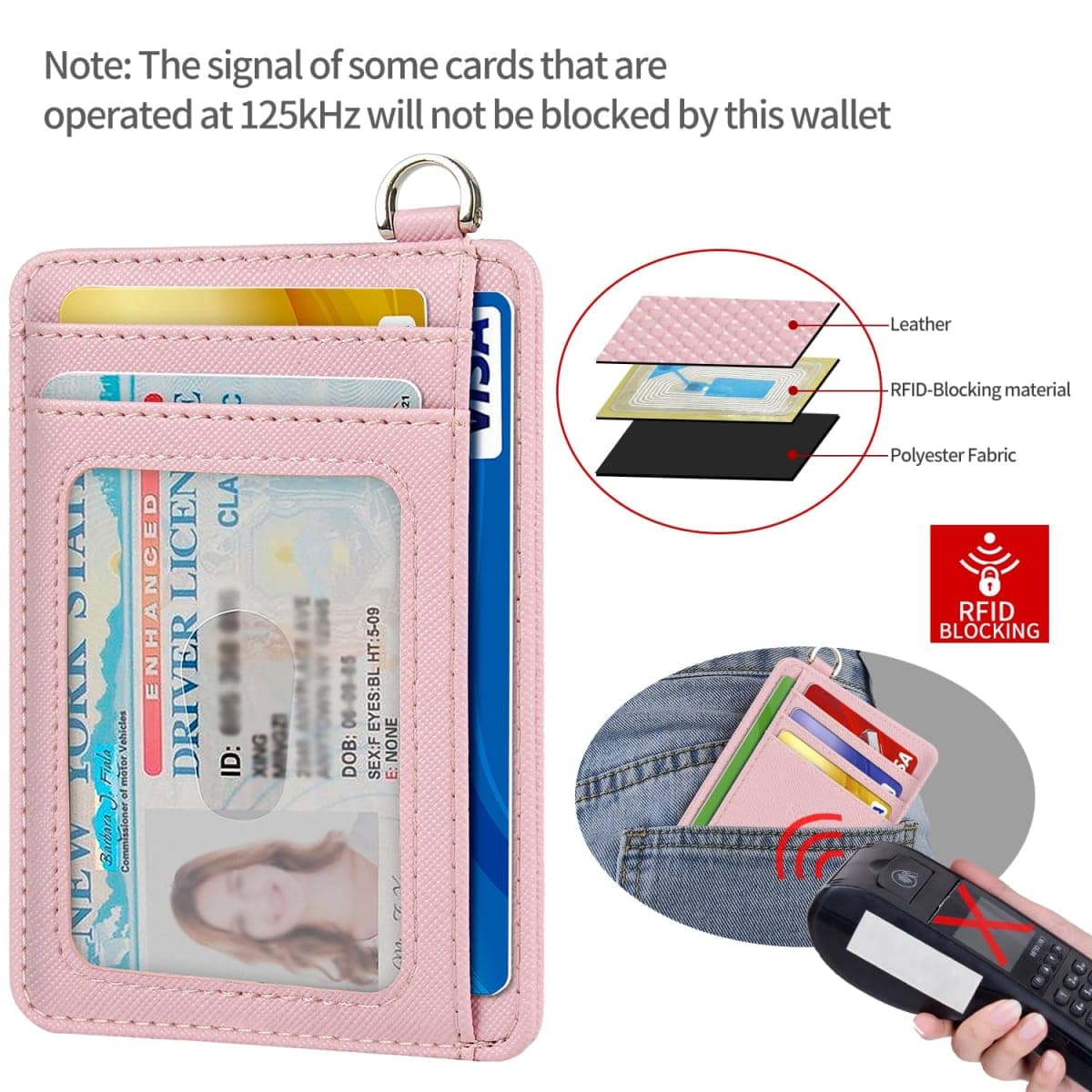 EcoVision Slim Minimalist Front Pocket Wallet, RFID Blocking Credit Card Holder Wallet with Detachable D-Shackle for Men Women (Saffiano Pink2) thumbnail 5