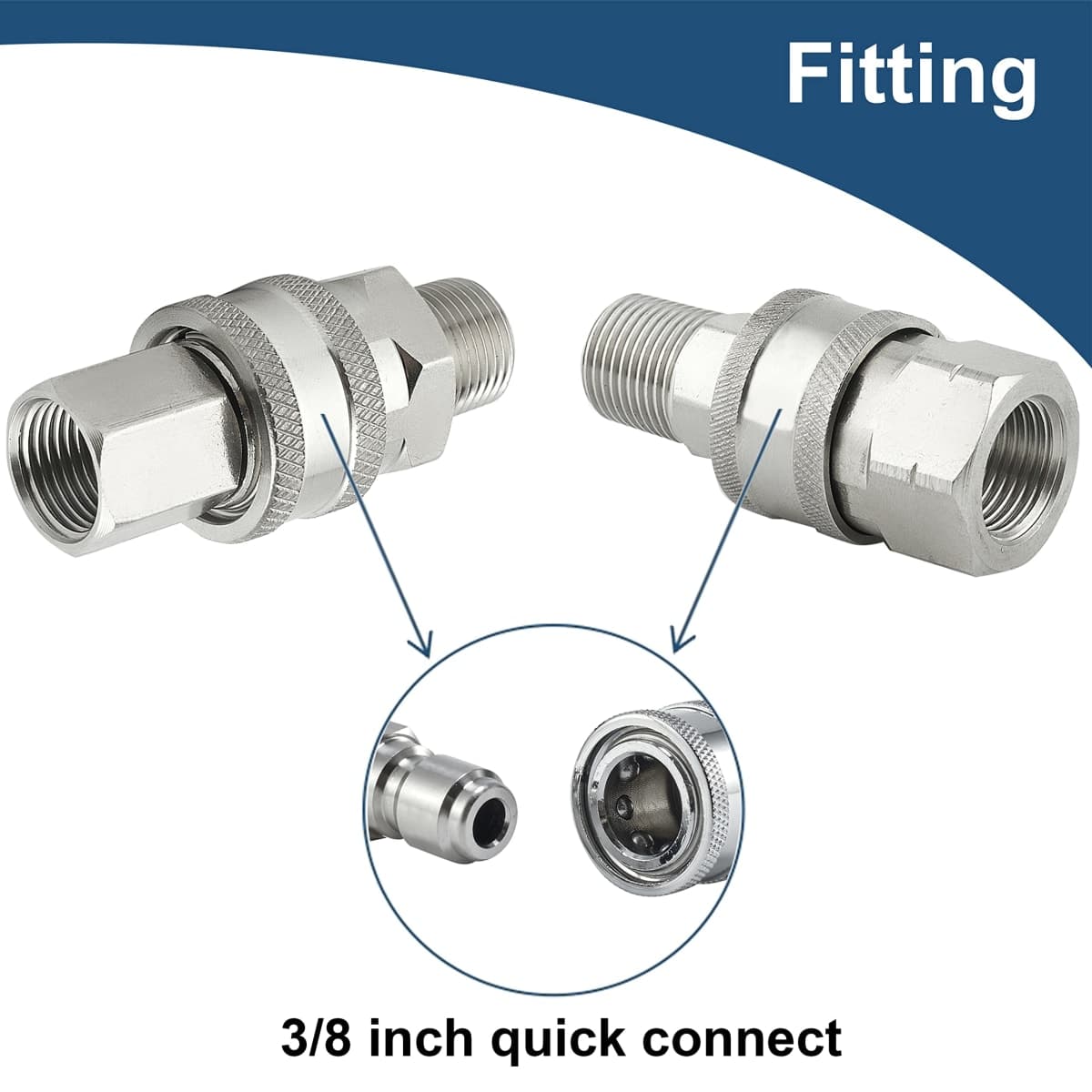 Raincovo Pressure Washer Quick Connect 3/8 Inch, Female and Male Thread thumbnail 2