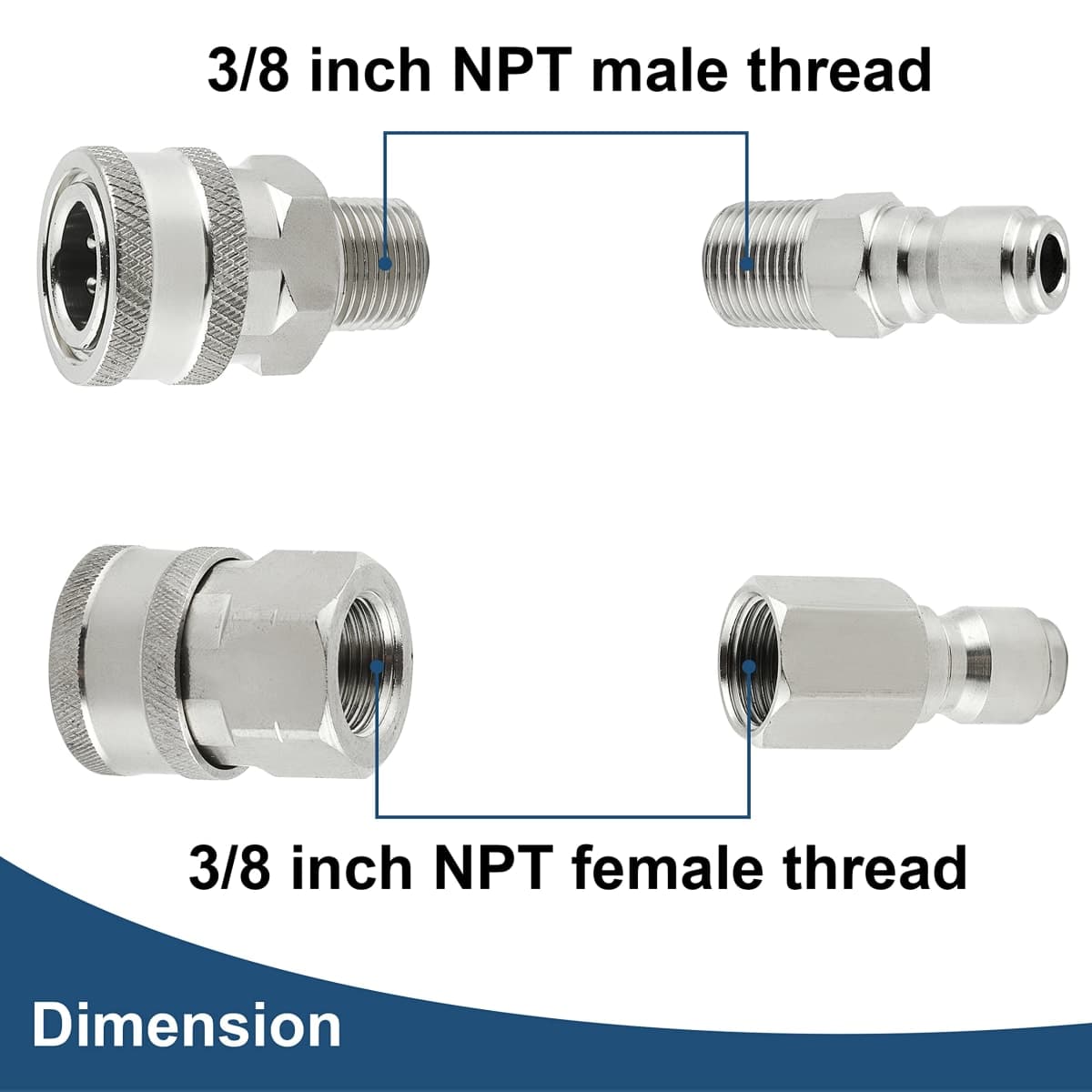 Raincovo Pressure Washer Quick Connect 3/8 Inch, Female and Male Thread thumbnail 3