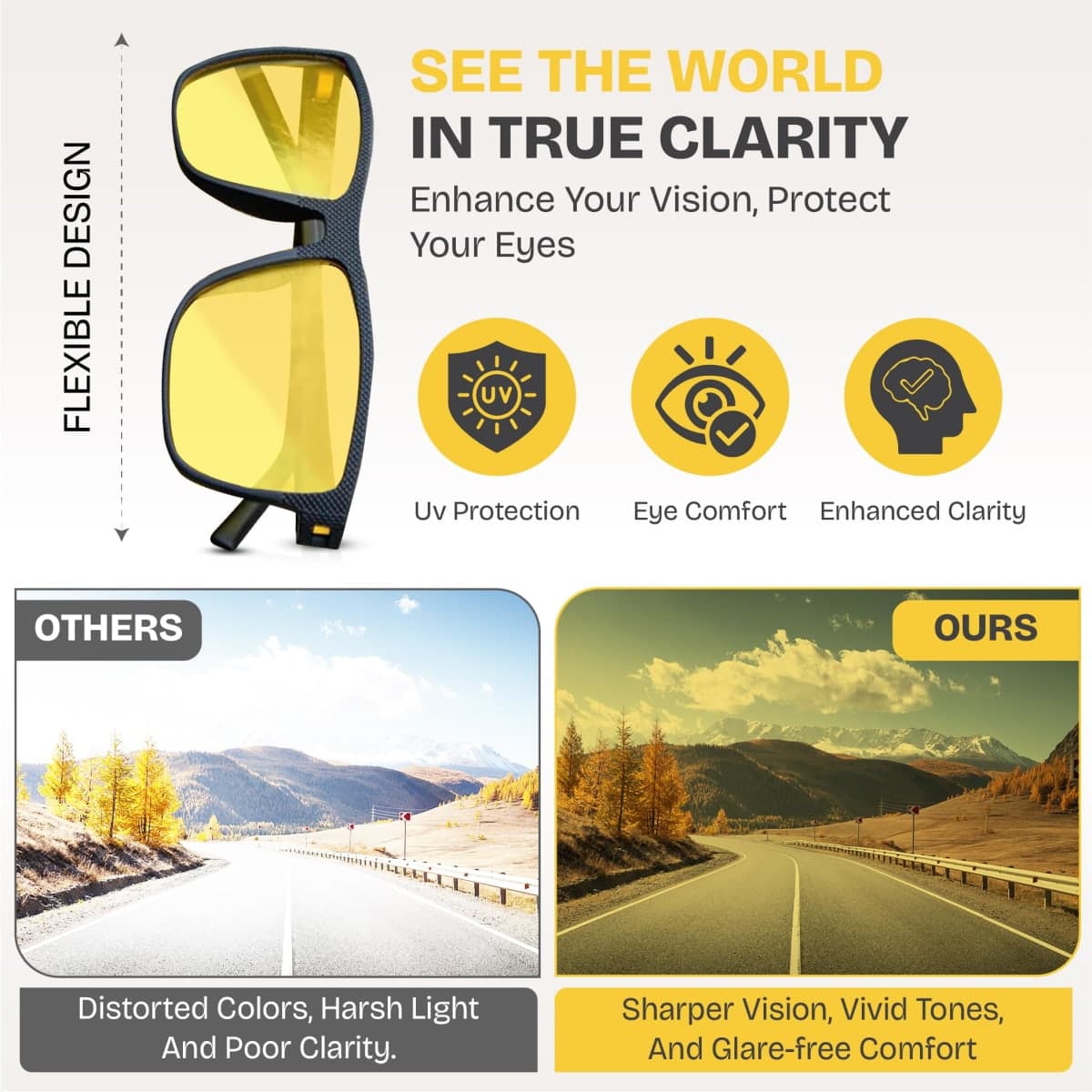 Night Driving Glasses Men Women Polarized Night Vision Glasses Diminish Oncoming Headlights and Reflections thumbnail 5