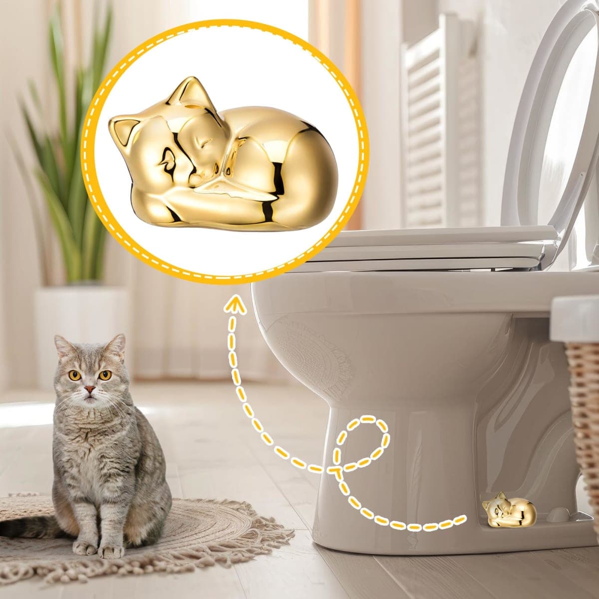Wonderjune 2 Pack Toilet Bolt Caps Decorative Cat Toilet Bolt Screw Cover Caps Ceramic Cute Bathroom Decor Fun Themed Gadgets Replacement Parts (Gold) thumbnail 3