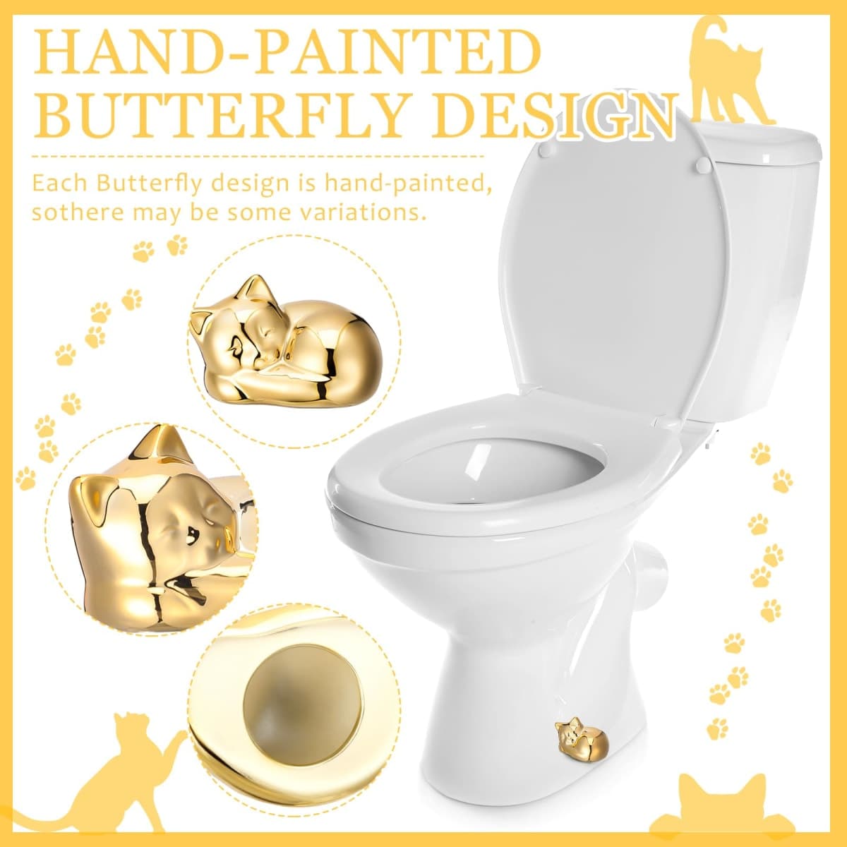 Wonderjune 2 Pack Toilet Bolt Caps Decorative Cat Toilet Bolt Screw Cover Caps Ceramic Cute Bathroom Decor Fun Themed Gadgets Replacement Parts (Gold) thumbnail 4