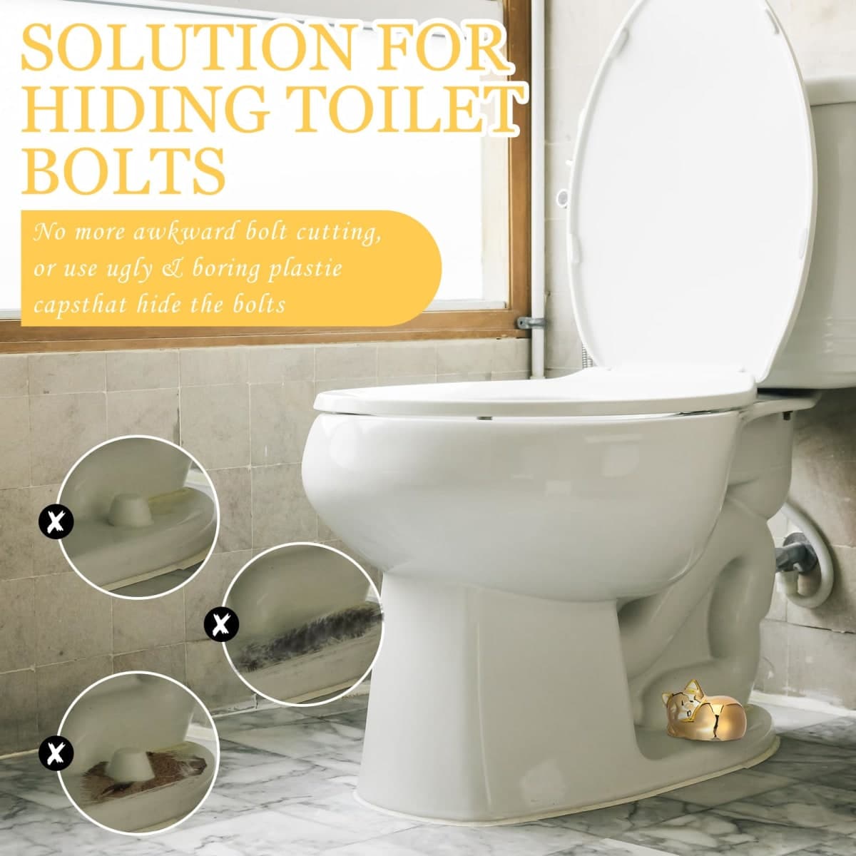 Wonderjune 2 Pack Toilet Bolt Caps Decorative Cat Toilet Bolt Screw Cover Caps Ceramic Cute Bathroom Decor Fun Themed Gadgets Replacement Parts (Gold) thumbnail 5