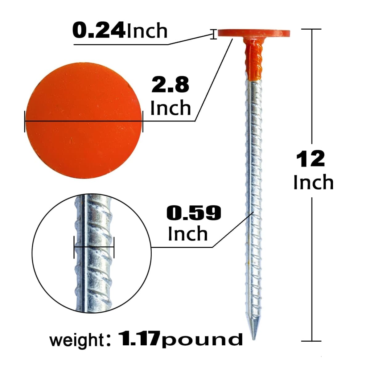 WANSRUYI Rebar Survey Marker Stakes, 12 Inch Long - 1.35 LB Heavy Duty, Hi-Vis Orange (8 Pack) thumbnail 2