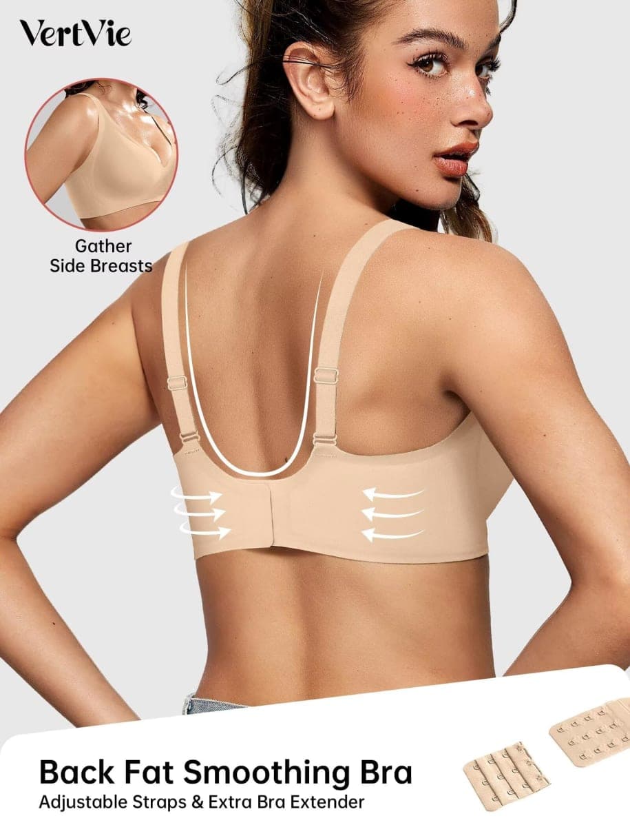 Vertvie Wireless Jelly Bras Push Up Plunge Seamless Supportive, Sand, Small Plus thumbnail 3