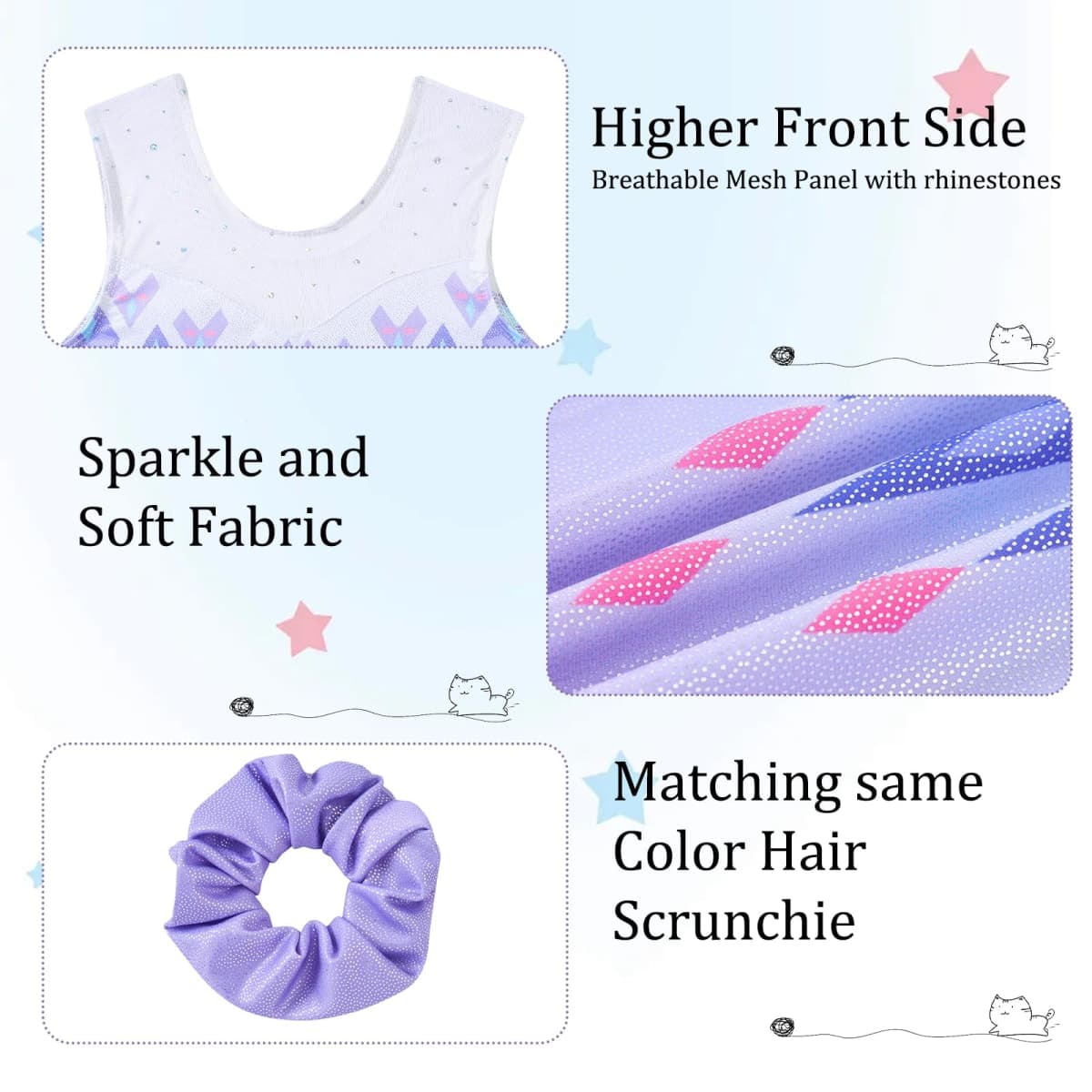 Belovecol Gymnastics Leotards for Girls Sparkle Dance Biketards Unitards with Shorts Matching Hair Scrunchies 3-8 Years, Purple Ombre, 4-5T thumbnail 2