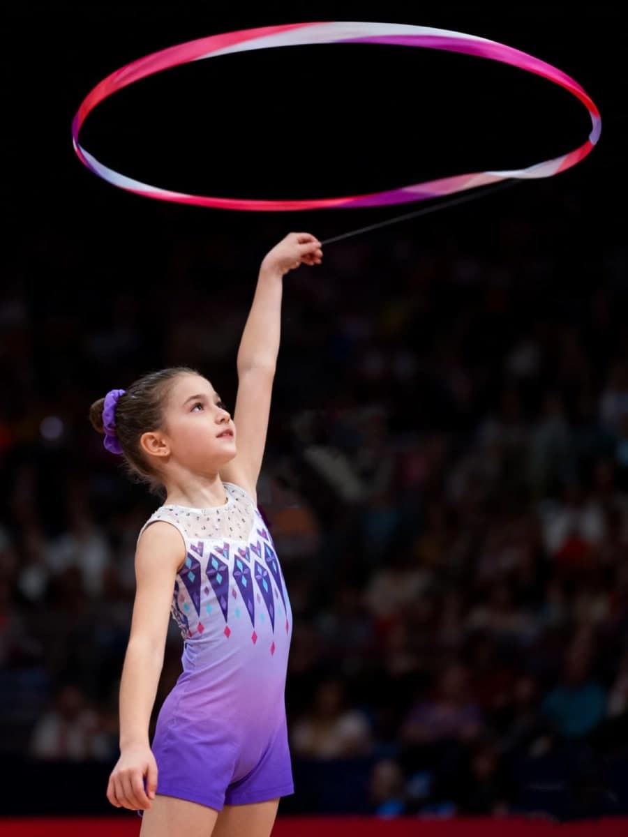 Belovecol Gymnastics Leotards for Girls Sparkle Dance Biketards Unitards with Shorts Matching Hair Scrunchies 3-8 Years, Purple Ombre, 4-5T thumbnail 4