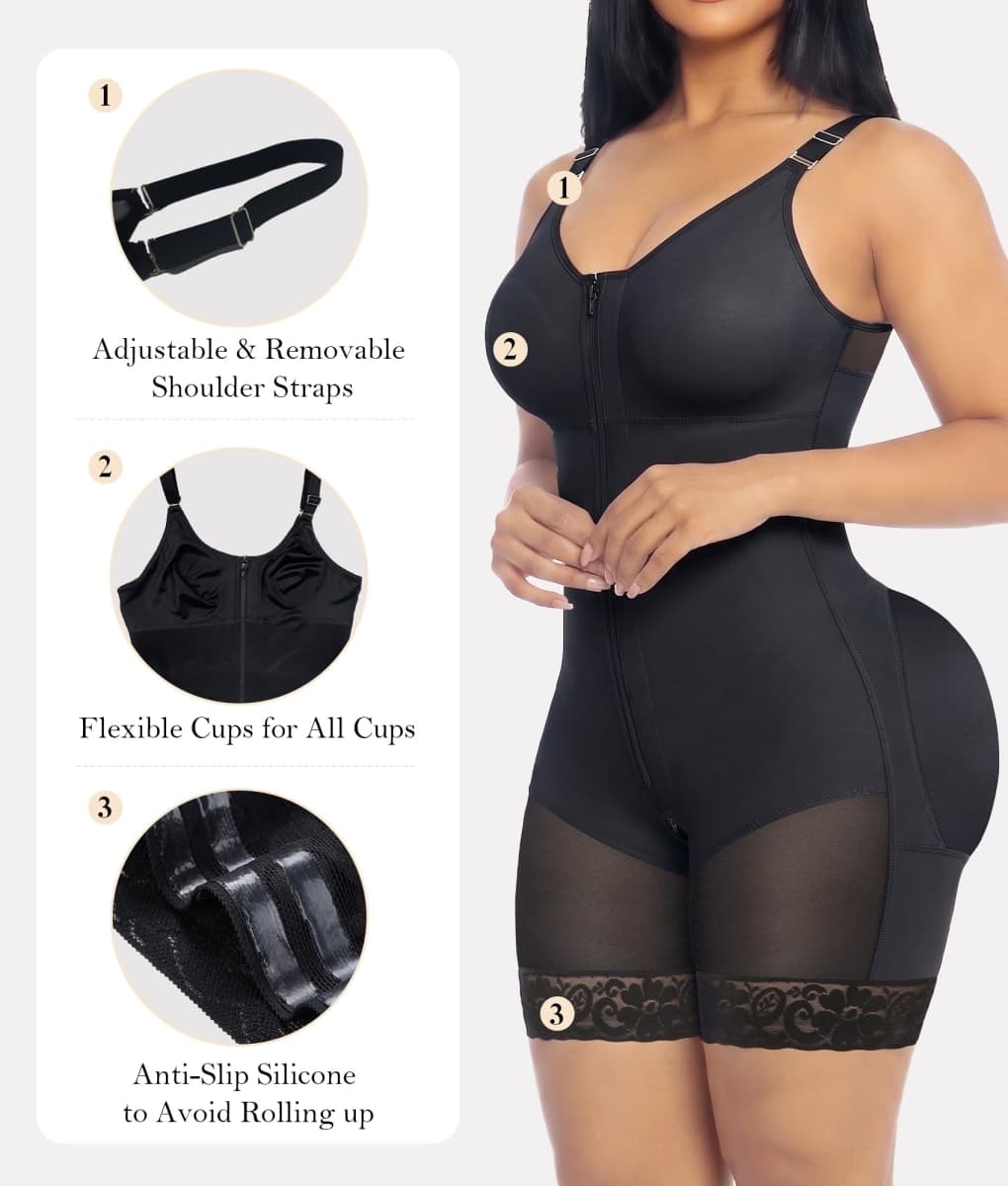 YIANNA Fajas Colombianas Postpartum Shapewear for Women Tummy Control hips Lifter Body Shaper with Zipper Crotch,YA7283-Black-M thumbnail 4