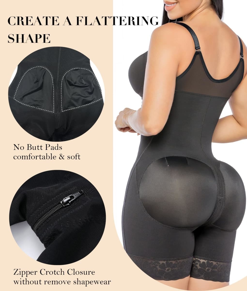 YIANNA Fajas Colombianas Postpartum Shapewear for Women Tummy Control hips Lifter Body Shaper with Zipper Crotch,YA7283-Black-M thumbnail 5