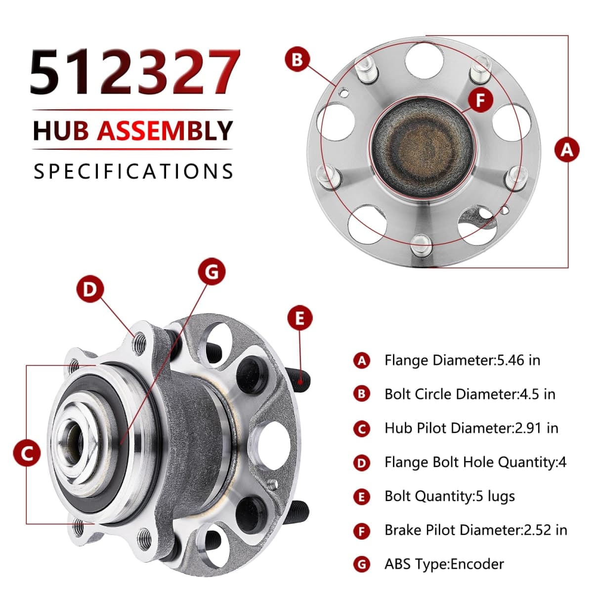 JLEO 512327 (Pair) Rear Wheel Bearing for Acura TSX 2004 2005 2006 2007 2008,for Honda for Accord 2005 2006 2007 Wheel Hub Assembly Replacement thumbnail 4