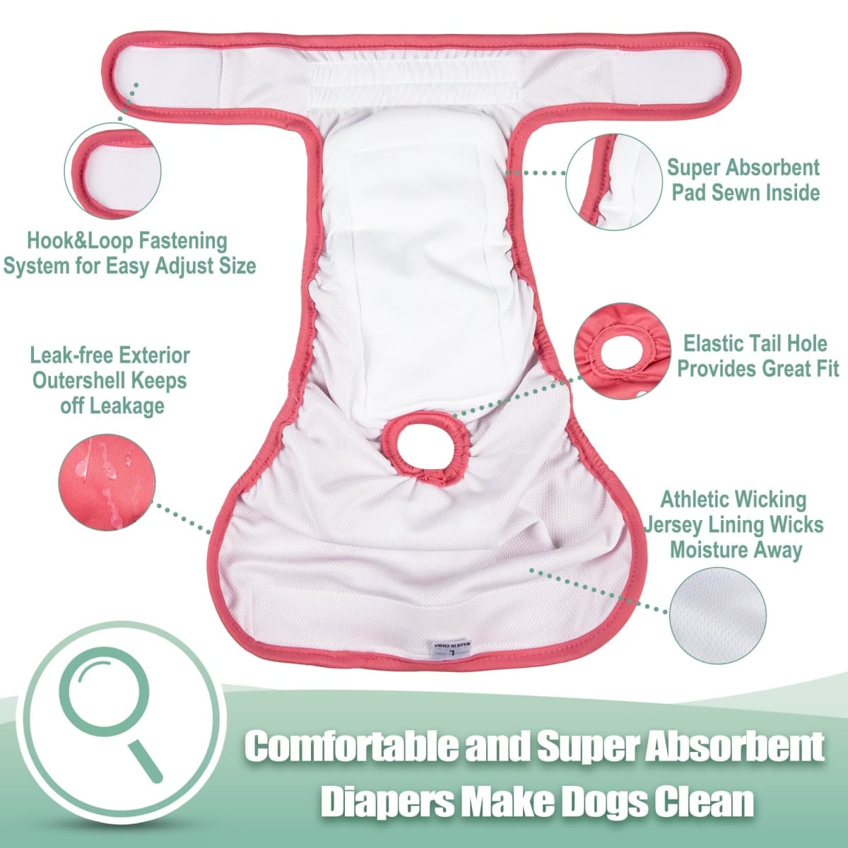 wegreeco Washable Dog Diapers, Ultra Absorbent Dog Diapers Female 5 Pack with Comfort Fit, Breathable Puppy Doggie Diapers for Female Dogs in Heat, Excitable Urination or Incontinence, Small thumbnail 2