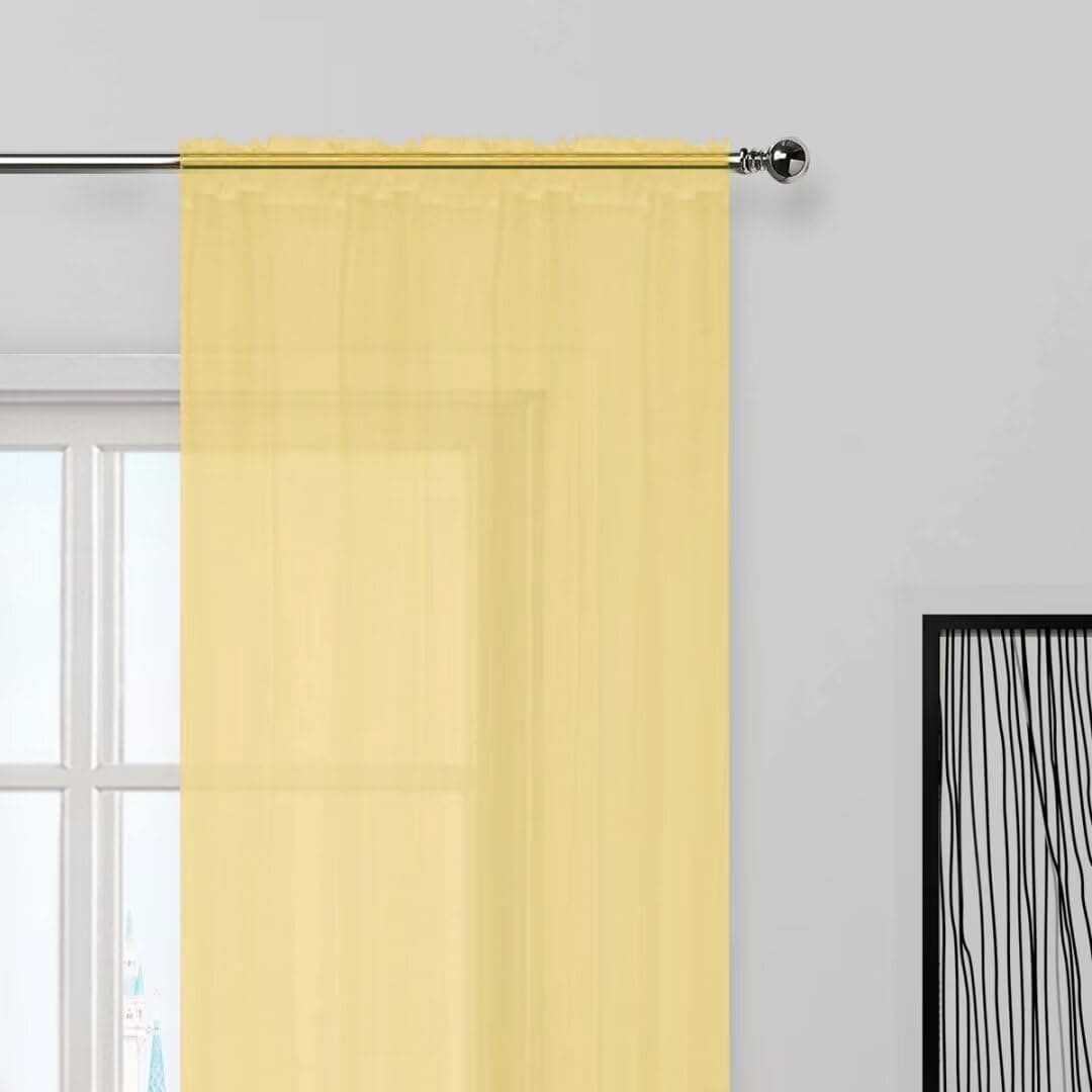 SpaceDresser Basic Rod Pocket Sheer Voile Window Curtain Panels Yellow 1 Pair 2 Panels 52 Width 36 Inch Long for Kitchen Bedroom Children Living Room Yard（Yellow, 52W x 36L） thumbnail 3