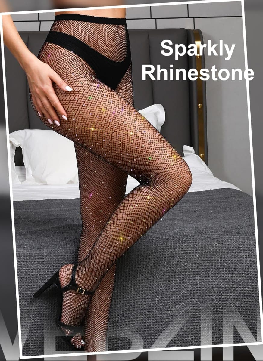 VEBZIN Sparkly Fishnets Stockings High Waist Fishnet Tights for Women thumbnail 4