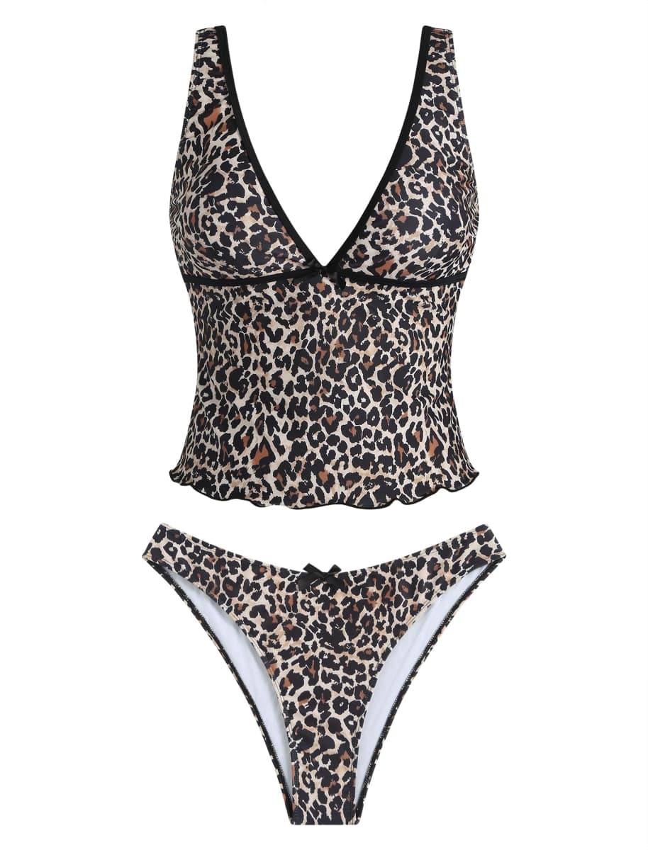 ZAFUL Women's Tankini Swimsuits Tummy Control Bow Two Piece Bathing Suit, 1-leopard, Medium thumbnail 3