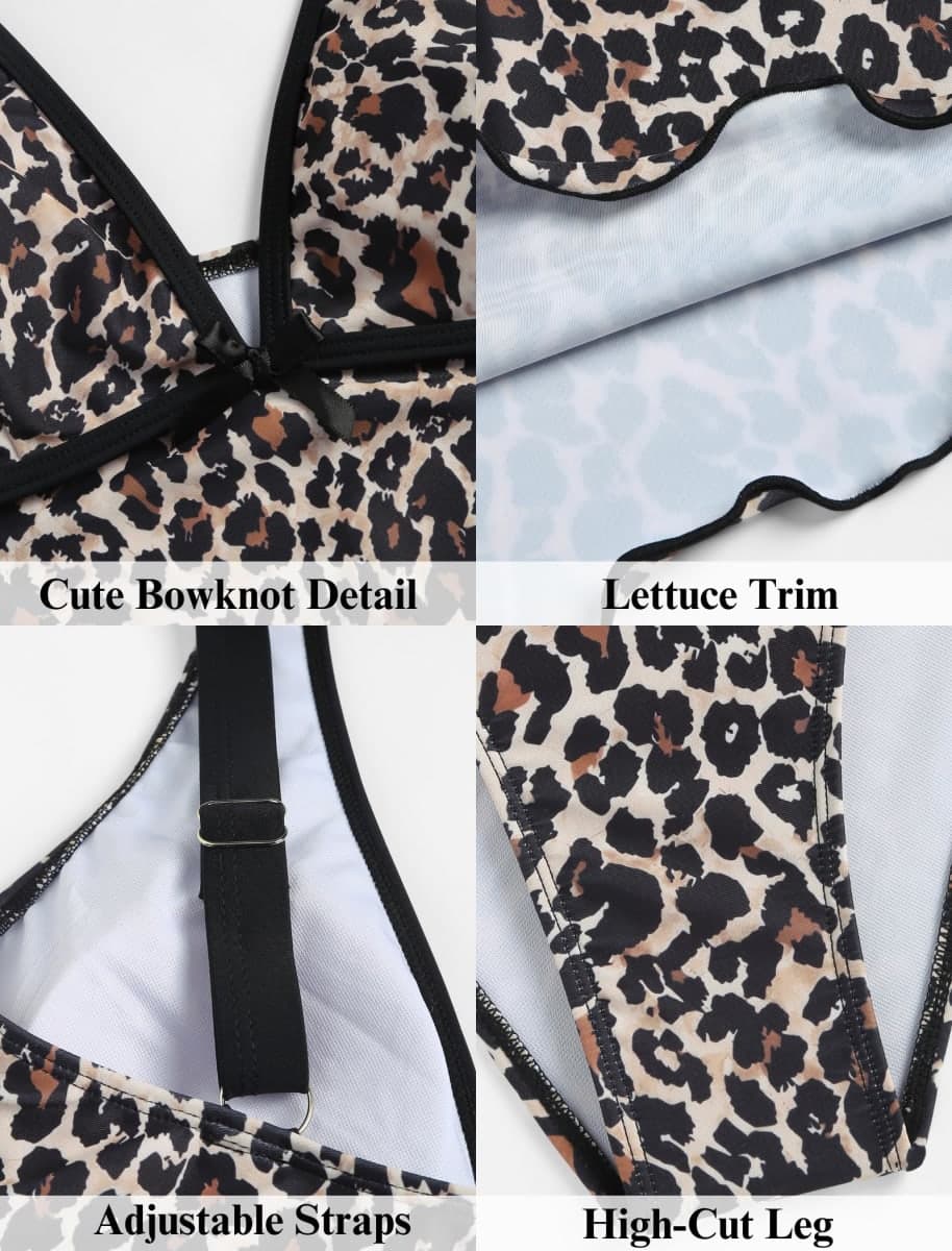 ZAFUL Women's Tankini Swimsuits Tummy Control Bow Two Piece Bathing Suit, 1-leopard, Medium thumbnail 5