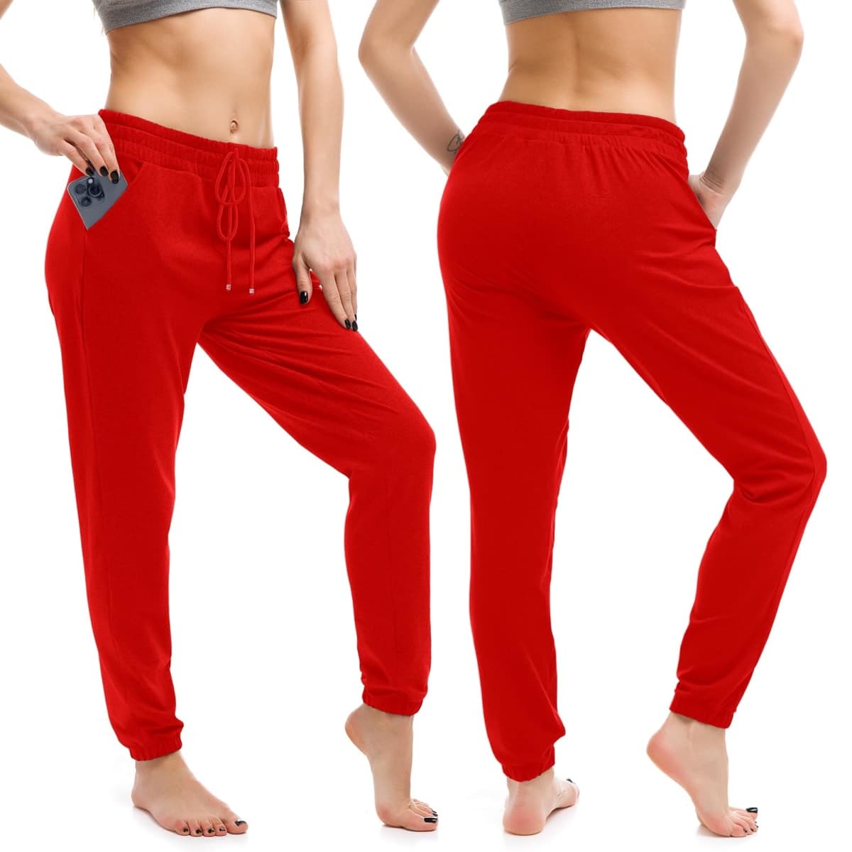 Walifrey Joggers with Pockets, Drawstring Sweatpants Women, Brightred, Medium thumbnail 2