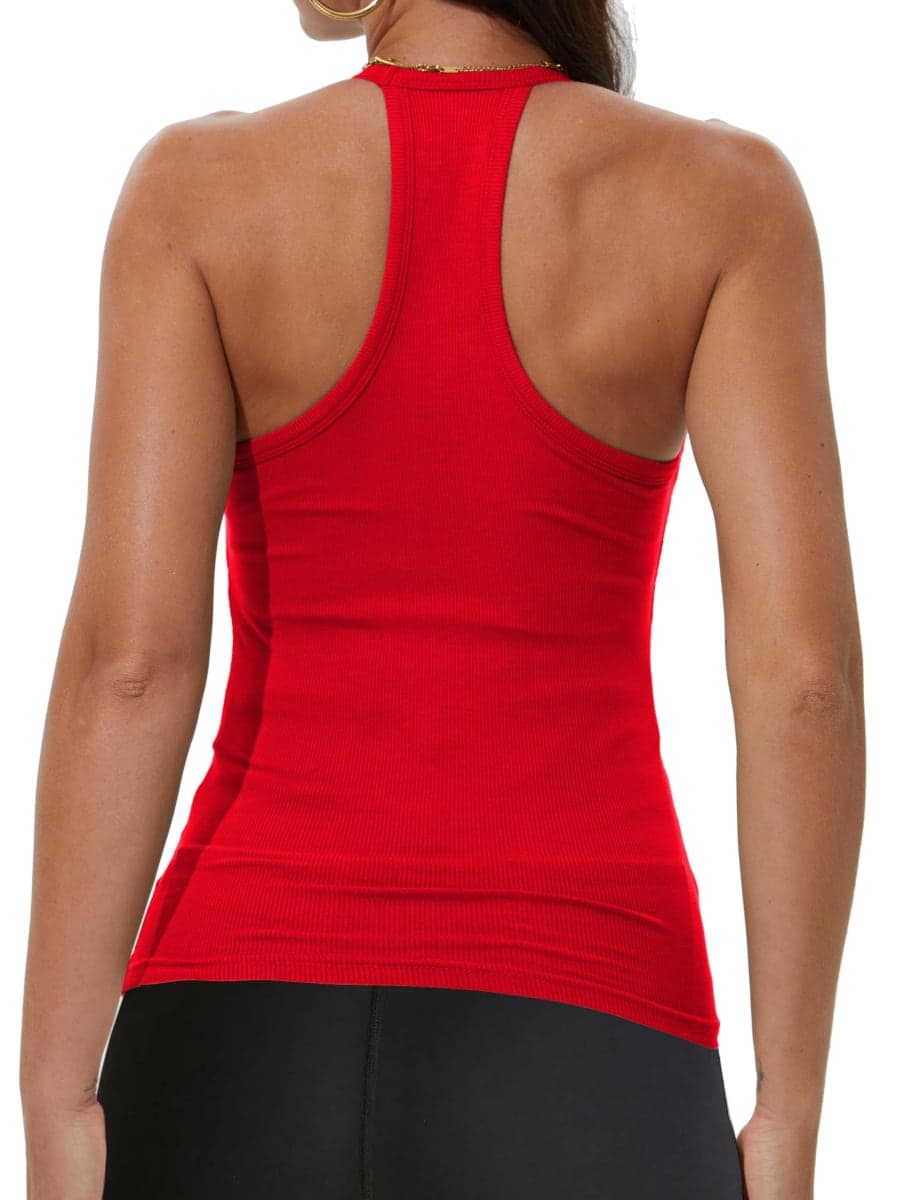 iGENJUN Workout Tops for Women Racerback Basic Tank Summer 2026 Camisole V Neck Slim Fit Ribbed Sleeveless, Red, Medium thumbnail 2