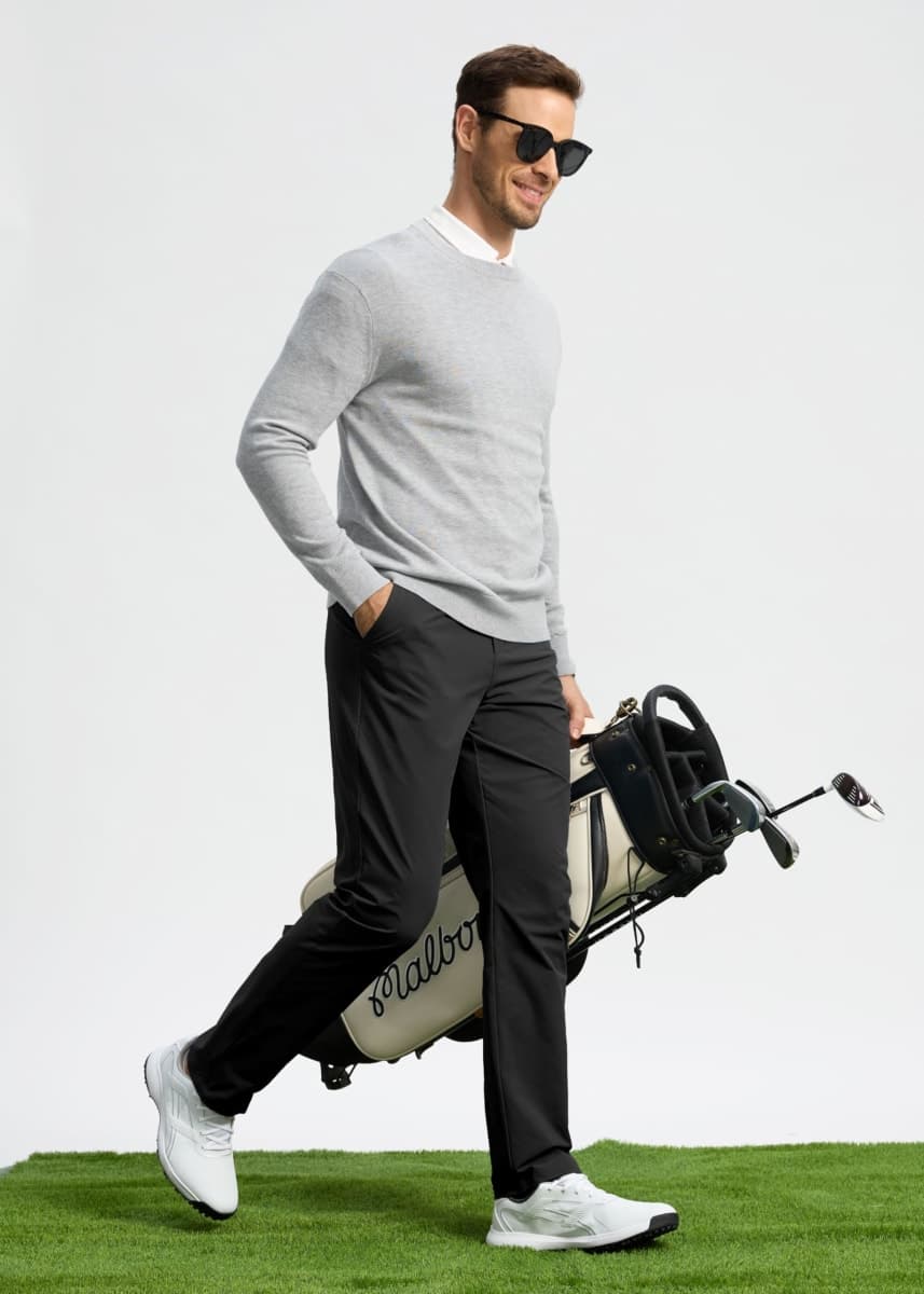 Pudolla Men's Golf Pants Stretch Work Dress Comfy Pants 30"/32"/34" Lightweight Quick Dry Casual Slacks Trousers with Pockets, Black, 35W x 30L thumbnail 3