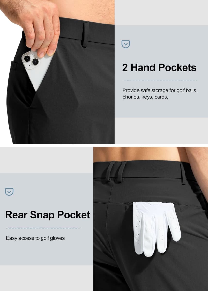 Pudolla Men's Golf Pants Stretch Work Dress Comfy Pants 30"/32"/34" Lightweight Quick Dry Casual Slacks Trousers with Pockets, Black, 35W x 30L thumbnail 5