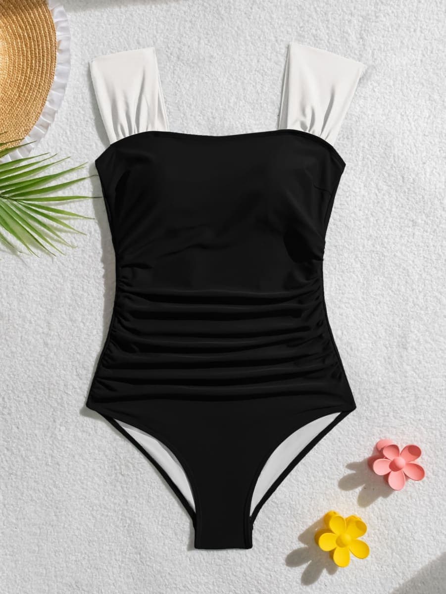 B2prity Women's One Piece Swimsuit Tummy Control Full Coverage Bathing Suit, Black,white, Large thumbnail 5