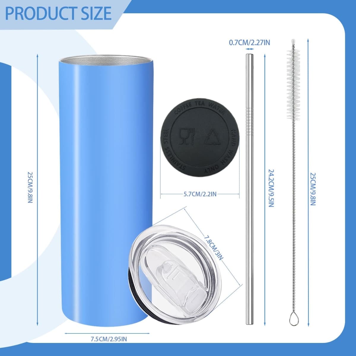 YOUKE OLA 12 Pack Stainless Steel Skinny Tumblers 20oz - Bulk Straight Double Wall Vacuum Insulated Tumbler with Lid and Straw & Silicone Base for Travel, DIY, 12 Colors thumbnail 2