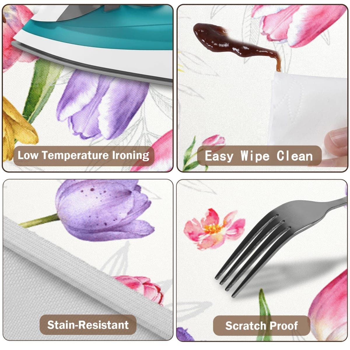 Spring Summer Easter Round Fitted Tablecloth with Elastic Edge Tulip Lavender Floral Circle Table Cloth for 48-52" Tables Wipeable Waterproof Farmhouse Flowers Table Cover for Picnic Dining Outdoor thumbnail 5