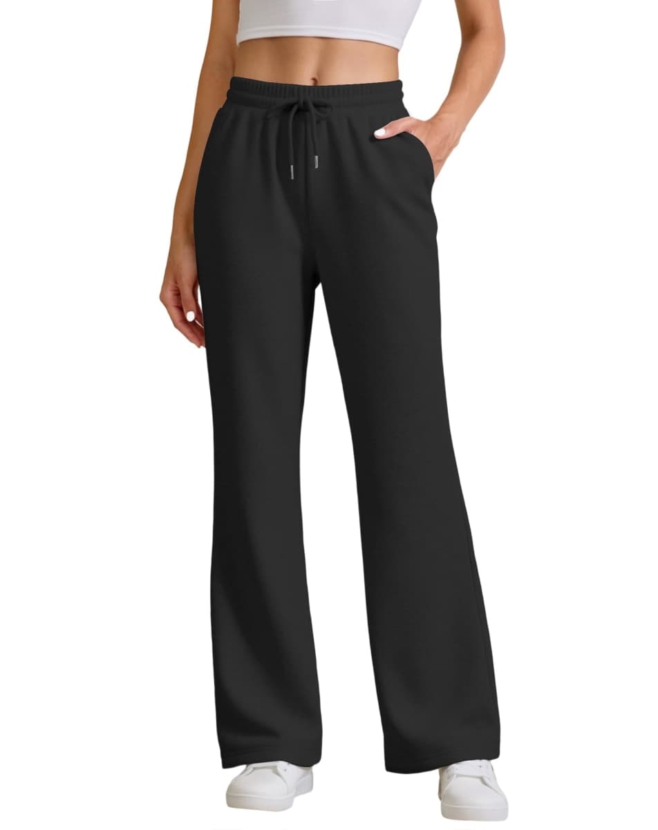 JEKAOYI Womens High Waisted Flared Sweatpants Drawstring Casual Lounge Lightweight Wide Leg Pants with Pockets, White, X-Small — image 1